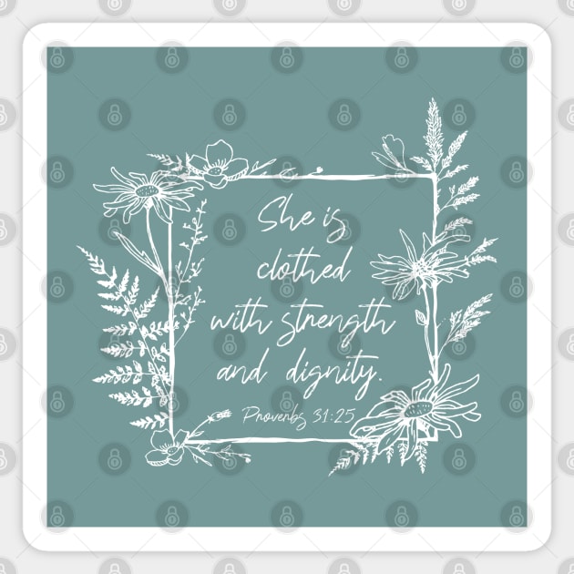 She Is Clothed Wildflower Frame Bible Verse Sticker by Move Mtns